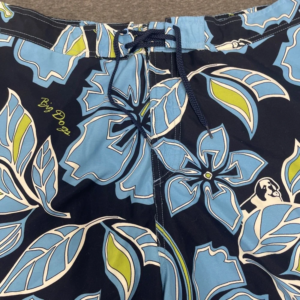 Big Dogs XL Floral Print Swim Trunks Shorts Drawstring Blue‎ Fun Attitude Beach
